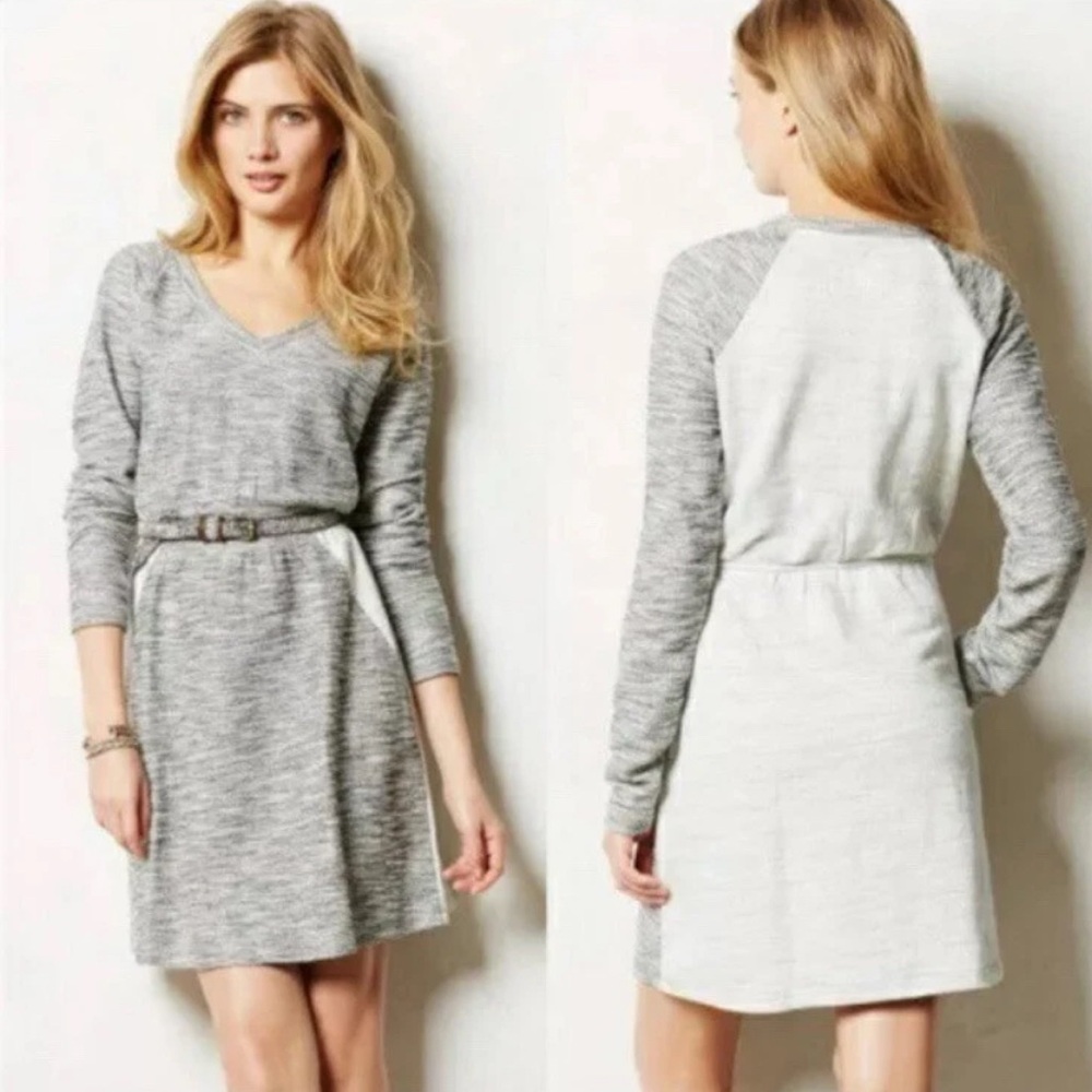 Anthropologie Saturday Sunday Gael Dress Small Gray LS Pockets Elastic Waist